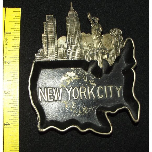 Vtg New York City Metal Ashtray Ring Dish Tray Souvenir Trinket NYC MCM Barwar - Picture 2 of 8